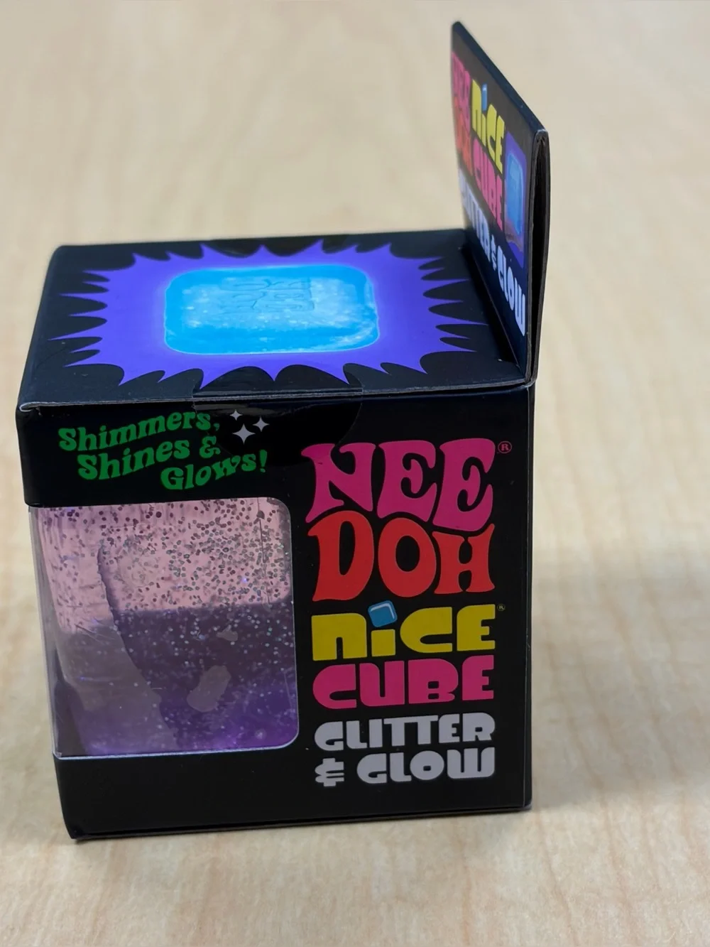 Nee Doh Nice Cube Glitter & Glow Super Solid Squish! Purple Brand New